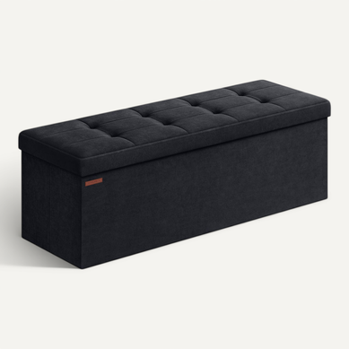 Banc De Rangement, Pouf En Velours, Avec Couvercle, Avec 2 Boîtes, 38 X 110 X 38 Cm, Noir D'encre