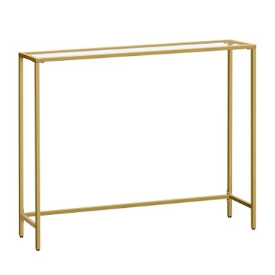 Table Console, Dessus De Table En Verre Trempé, Pieds Réglables, Doré Clair Et Transparent