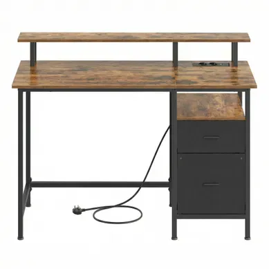 Bureau Gaming, avec Tiroirs en Tissu, Multiprise, 2 Ports USB, 120 x 60 cm, Marron Rustique Bureau Gaming, avec Tiroirs en Tissu, Multiprise, 2 Ports USB, 120 x 60 cm, Marron Rustique