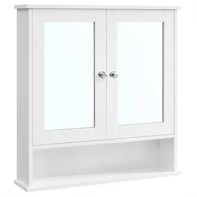 Armoire de toilette, 2 Portes-miroir & Compartiment Ouvert, Étagère Réglable, 15x65x75cm, Blanc Armoire de toilette, 2 Portes-miroir & Compartiment Ouvert, Étagère Réglable, 15x65x75cm, Blanc