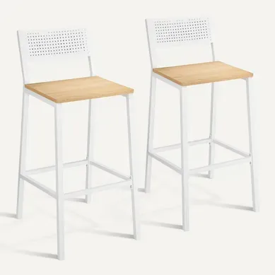 Tabourets De Bar, Lot De 2, Sièges Cuisine, Style Industriel, Beige Chêne Et Blanc