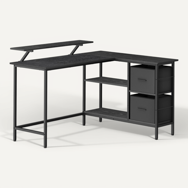 Bureau En Forme De L Avec 2 Tiroirs Spacieux, Avec Support Pour écran, Longueur 135 Cm, Noir Boisé Bureau En Forme De L Avec 2 Tiroirs Spacieux, Avec Support Pour écran, Longueur 135 Cm, Noir Boisé