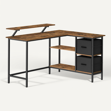Bureau En Forme De L Avec 2 Tiroirs Spacieux, Avec Support Pour écran, Longueur 135 Cm, Marron Bureau En Forme De L Avec 2 Tiroirs Spacieux, Avec Support Pour écran, Longueur 135 Cm, Marron