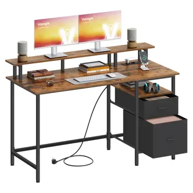 Bureau Informatique, Table avec Rangement, Support d'Écran, 2 Ports USB, Marron Rustique Bureau Informatique, Table avec Rangement, Support d'Écran, 2 Ports USB, Marron Rustique