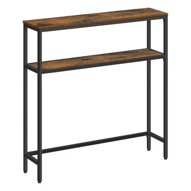 Console Pour Couloir, Table De Salon Fine à 2 Niveaux, 20 X 80 X 80 Cm, Marron Rustique Et Noir Console Pour Couloir, Table De Salon Fine à 2 Niveaux, 20 X 80 X 80 Cm, Marron Rustique Et Noir