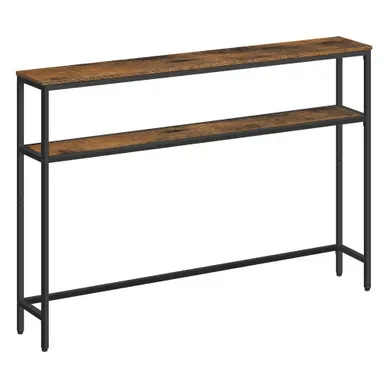 Console Pour Couloir, Table De Salon Fine à 2 Niveaux, 20 X 120 X 80 Cm, Marron Rustique Et Noir Console Pour Couloir, Table De Salon Fine à 2 Niveaux, 20 X 120 X 80 Cm, Marron Rustique Et Noir