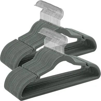 Cintres En Velours, Lot De 50, Avec Encoches, Barre Pour Pantalons, Crochet Pivotant à 360°, Gris Cintres En Velours, Lot De 50, Avec Encoches, Barre Pour Pantalons, Crochet Pivotant à 360°, Gris
