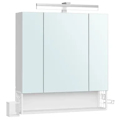 Armoire Murale Avec Miroir, Multiprise, Panier Suspendu, Support Pour Sèche-cheveux, Blanc Nuage Armoire Murale Avec Miroir, Multiprise, Panier Suspendu, Support Pour Sèche-cheveux, Blanc Nuage
