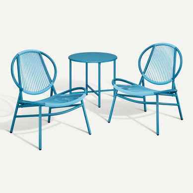 Ensemble Salon De Jardin, 3 Pièces, Chaises Acapulco, Table D’appoint Et 2 Chaises, Bleu Lac Ensemble Salon De Jardin, 3 Pièces, Chaises Acapulco, Table D’appoint Et 2 Chaises, Bleu Lac