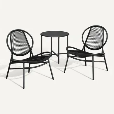 Ensemble Salon De Jardin, 3 Pièces, Table D'appoint Et 2 Chaises, Balcon, Noir D'encre Ensemble Salon De Jardin, 3 Pièces, Table D'appoint Et 2 Chaises, Balcon, Noir D'encre