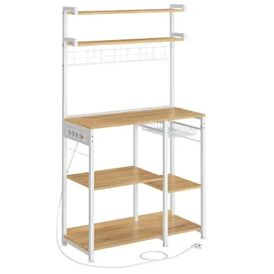 étagère Cuisine Avec Multiprise, 4 Prises Ca, étagères Réglables, Doré Chêne Et Blanc Nuage étagère Cuisine Avec Multiprise, 4 Prises Ca, étagères Réglables, Doré Chêne Et Blanc Nuage