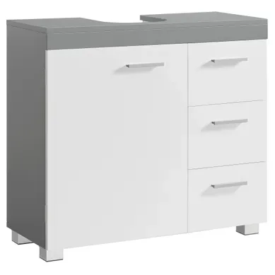 Meuble Sous Lavabo, 3 Tiroirs Latéraux, Pour Lavabos Sur Colonne, Avec Pieds, Blanc Et Gris