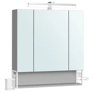 Armoire Murale Avec Miroir, Multiprise, Panier Suspendu, Blanc Nuage Et Gris Tourterelle Armoire Murale Avec Miroir, Multiprise, Panier Suspendu, Blanc Nuage Et Gris Tourterelle