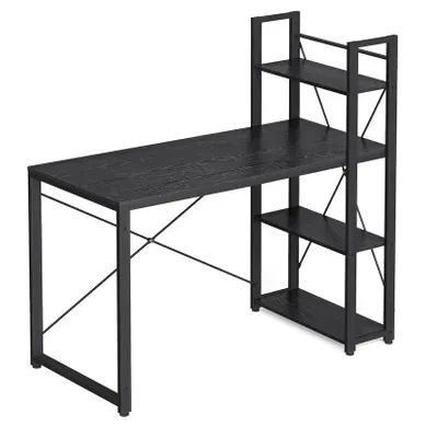 Bureau Avec étagères Réversible à Gauche Ou à Droite, Longueur 120 Cm, Noir Boisé
