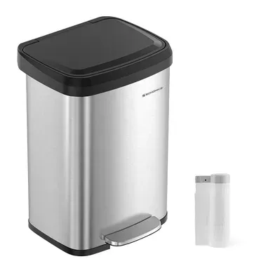 Poubelle De Cuisine, 50l, Poubelle à Pédale En Métal Avec Couvercle, Argent Et Noir Poubelle De Cuisine, 50l, Poubelle à Pédale En Métal Avec Couvercle, Argent Et Noir