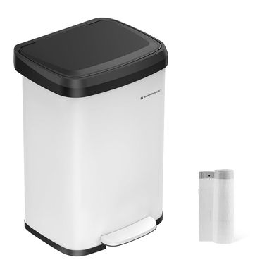 Poubelle De Cuisine, 50l, Poubelle à Pédale En Métal Avec Couvercle, Blanc Et Noir Poubelle De Cuisine, 50l, Poubelle à Pédale En Métal Avec Couvercle, Blanc Et Noir