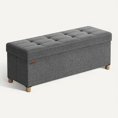 Pouf, Tabouret Avec Repose-pieds, Pliable, Banc Avec Rangement, 38 X 110 X 40 Cm, Gris Foncé Pouf, Tabouret Avec Repose-pieds, Pliable, Banc Avec Rangement, 38 X 110 X 40 Cm, Gris Foncé