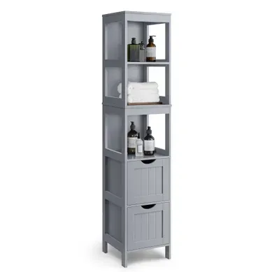 Colonne Pour Salle De Bain, Avec 2 Tiroirs Et 3 Compartiments Ouverts, Gris Tourterelle Colonne Pour Salle De Bain, Avec 2 Tiroirs Et 3 Compartiments Ouverts, Gris Tourterelle