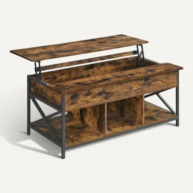 Table Basse, Table De Salon Avec Plateau Relevable, 60 X 120 X (48-62) Cm, Marron Rustique Et Noir Table Basse, Table De Salon Avec Plateau Relevable, 60 X 120 X (48-62) Cm, Marron Rustique Et Noir