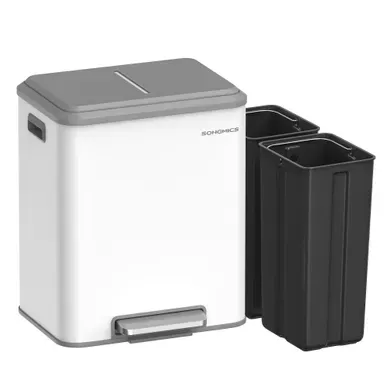 Poubelle De Cuisine, 2 X 15 L, Acier, Fermeture Douce, Blanc Nuage Poubelle De Cuisine, 2 X 15 L, Acier, Fermeture Douce, Blanc Nuage