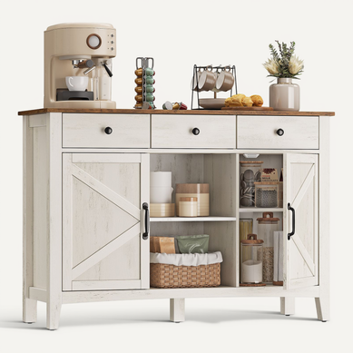 Buffet, Avec Tiroir Et Avec Portes, étagère Réglable En Hauteur, Blanc Rustique Et Marron Miel