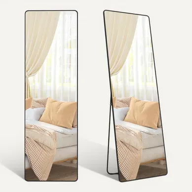 Miroir Intégral, 165 X 50 Cm, Miroir Rectangulaire Sur Pied, Cadre En Alliage D’aluminium, Noir Miroir Intégral, 165 X 50 Cm, Miroir Rectangulaire Sur Pied, Cadre En Alliage D’aluminium, Noir