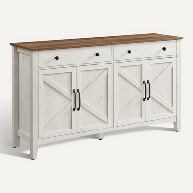 Buffet, Avec Tiroir Et Portes, étagère Réglable, 40 X 140 X 80 Cm, Blanc Rustique Et Marron Miel