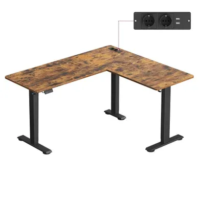 Bureau électrique Réglable En Hauteur, Table D’angle En L, 140 X 160 Cm, Marron Et Noir Bureau électrique Réglable En Hauteur, Table D’angle En L, 140 X 160 Cm, Marron Et Noir