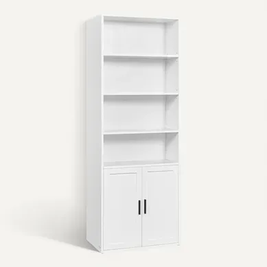Bibliothèque, étagère Haute Sur 6 Niveaux, Avec Portes, 24 X 60 X 175 Cm, Blanc Nuage Bibliothèque, étagère Haute Sur 6 Niveaux, Avec Portes, 24 X 60 X 175 Cm, Blanc Nuage