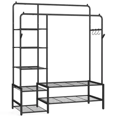 Portant à Vêtements, Avec 7 étagères, Cadre En Métal, Tringles, Pour Chambre, Salon, Entrée, Noir Portant à Vêtements, Avec 7 étagères, Cadre En Métal, Tringles, Pour Chambre, Salon, Entrée, Noir