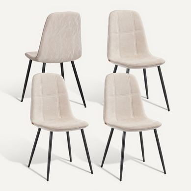 Chaises De Salle à Manger, Lot De 4, Pieds Réglables, Tissu Chenille, Pu Texturé Glacé, Blanc Crème Chaises De Salle à Manger, Lot De 4, Pieds Réglables, Tissu Chenille, Pu Texturé Glacé, Blanc Crème