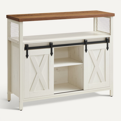 Buffet Cuisine, Avec 2 Portes Coulissantes, 33 X 100 X 80 Cm, étagères Réglables, Blanc Et Marron