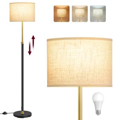 Lampadaire, Hauteur Réglable, Interrupteur à Pied, Abat-jour En Tissu, Douille E27, Doré Et Noir Lampadaire, Hauteur Réglable, Interrupteur à Pied, Abat-jour En Tissu, Douille E27, Doré Et Noir