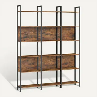 Bibliothèque Sur 6 Niveaux, 24 X 128 X 187,1 Cm, Style Industriel, Marron Rustique Et Noir D'encre Bibliothèque Sur 6 Niveaux, 24 X 128 X 187,1 Cm, Style Industriel, Marron Rustique Et Noir D'encre