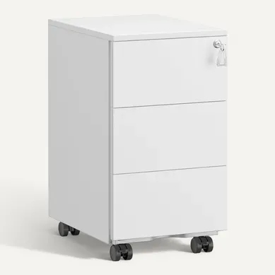 Caisson De Bureau, Métallique,  Verrouillable, 3 Tiroirs, Prémonté,  40 X 30 X 54 Cm, Blanc Mat