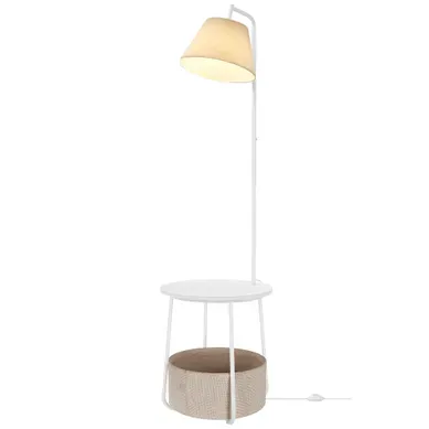 Lampe Sur Pied 3-en-1, Avec Table D’appoint, Panier En Tissu, Abat-jour Orientable, Acier, Blanc Lampe Sur Pied 3-en-1, Avec Table D’appoint, Panier En Tissu, Abat-jour Orientable, Acier, Blanc