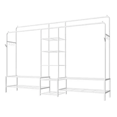 Portant à Vêtements, Armoire Ouverte, Portemanteau Avec 9 étagères, Tringle à Vêtements, Blanc Portant à Vêtements, Armoire Ouverte, Portemanteau Avec 9 étagères, Tringle à Vêtements, Blanc