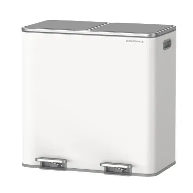 Poubelle à Double Compartiment 2 X 40 L, Avec 15 Sacs Poubelles, Pédales En Métal, Blanc Et Gris Poubelle à Double Compartiment 2 X 40 L, Avec 15 Sacs Poubelles, Pédales En Métal, Blanc Et Gris