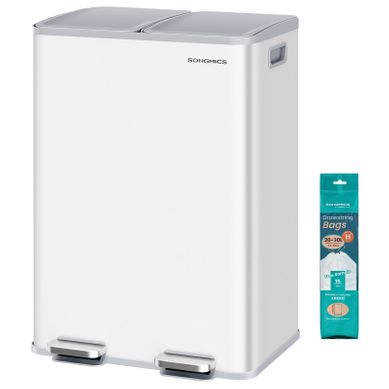 Poubelle De Cuisine, 2 X 30 L, 2 Compartiments, Poubelle à Pédale,  Blanc