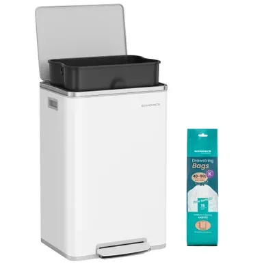 Poubelle De Cuisine 50 L, Seau Intérieur Amovible En Plastique, Avec Couvercle, Blanc Nuage Poubelle De Cuisine 50 L, Seau Intérieur Amovible En Plastique, Avec Couvercle, Blanc Nuage