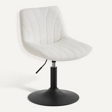 Chaise De Coiffeuse Réglable, Tabouret Avec Dossier, Rotation 360°, Tissu Peluche, Blanc Chaise De Coiffeuse Réglable, Tabouret Avec Dossier, Rotation 360°, Tissu Peluche, Blanc