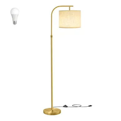 Lampadaire Arc Réglable En Hauteur, 150–175 Cm, Avec Interrupteur Au Pied, Douille E27, Doré