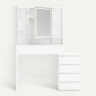 Coiffeuse, Avec Grand Miroir LED à Luminosité Réglable, Multiprise, 40 X 105 X 145 Cm, Blanc Coiffeuse, Avec Grand Miroir LED à Luminosité Réglable, Multiprise, 40 X 105 X 145 Cm, Blanc