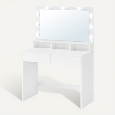 Coiffeuse, Avec Miroir LED, Avec Rangement, 2 Tiroirs Et 3 Compartiments, Blanc Coiffeuse, Avec Miroir LED, Avec Rangement, 2 Tiroirs Et 3 Compartiments, Blanc