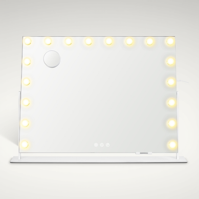 Miroir De Maquillage, Avec Ports De Charge, 18 Ampoules, Miroir Grossissant, 80 X 60 Cm, Blanc