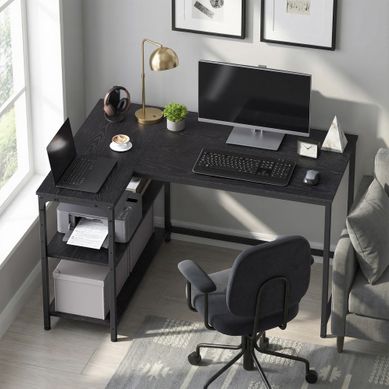 Bureau En L, étagères Réglables Avec Rangement, 110 X 80 Cm, Noir Bureau En L, étagères Réglables Avec Rangement, 110 X 80 Cm, Noir