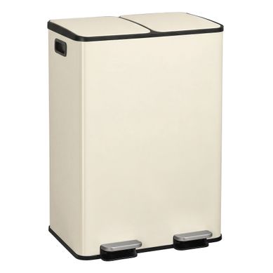 Poubelle De Cuisine, 2 X 30 Litres, 2 Compartiments, Couvercle à Fermeture Douce, Acier, Crème