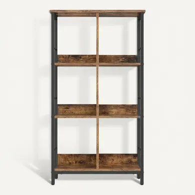 Bibliothèque Industrielle 6 Cases, 3 Niveaux, 30 X 60 X 114 Cm, Marron Et Noir