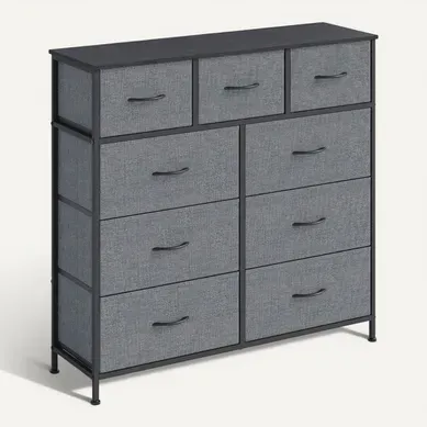 Commode, 9 Tiroirs En Tissu Non-tissé, Pour Chambre, Gris Commode, 9 Tiroirs En Tissu Non-tissé, Pour Chambre, Gris