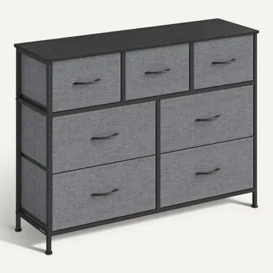 Commode, 7 Tiroirs En Tissu Non-tissé, Pour Chambre, Gris Commode, 7 Tiroirs En Tissu Non-tissé, Pour Chambre, Gris